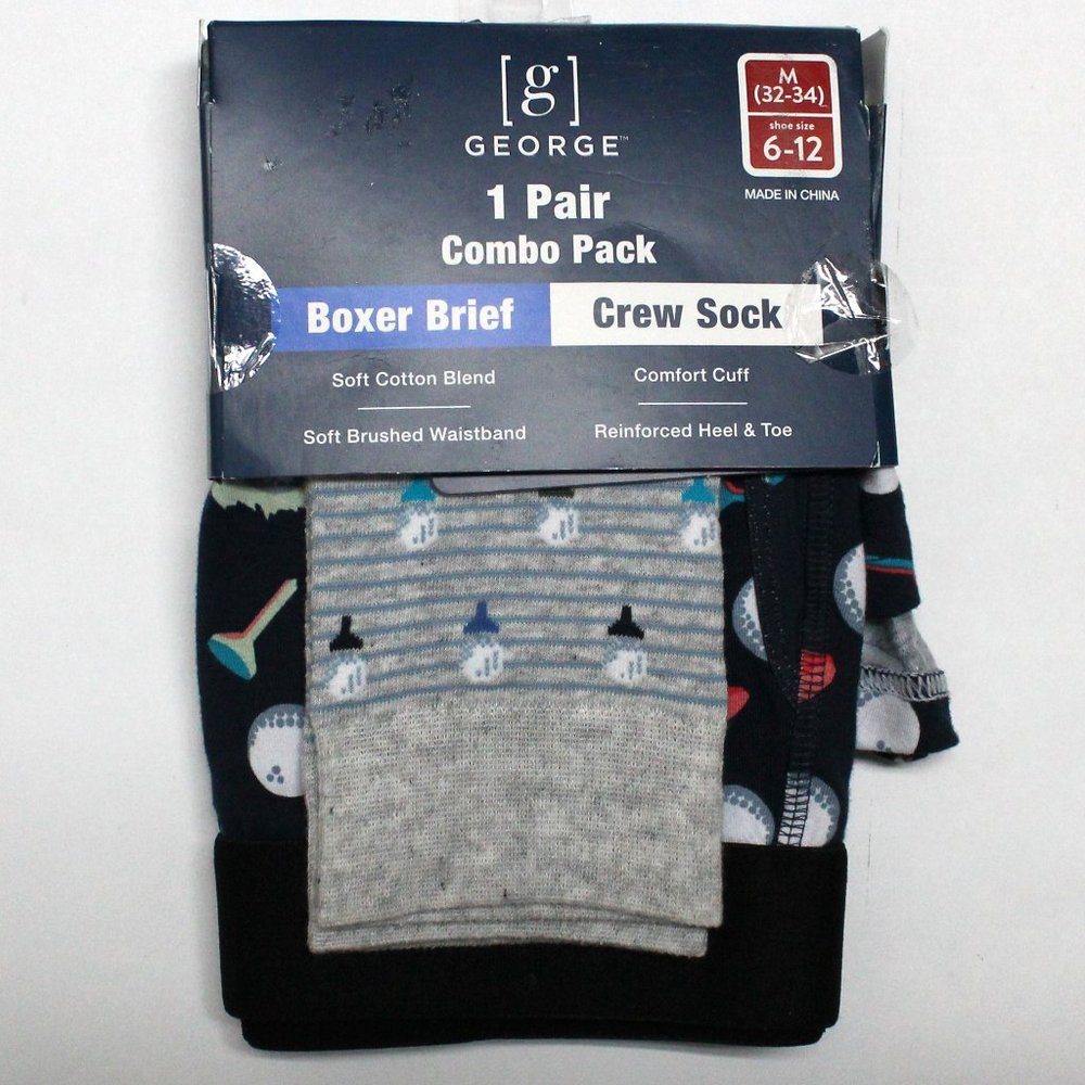 George Men's Golf Theme 1 Pair Boxer Brief & Crew Sock Combo Pack - Balls & Tees